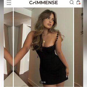 NWT Commense Floral Contrast Trim Low Cut Cami Mini Dress black sexy short